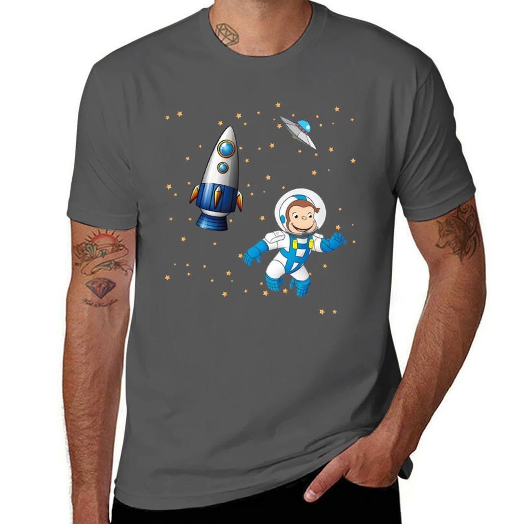 George the curious monkey astronaut cartoon in space scene for childrens room TShirt Work Comfort TShirt for Unisex