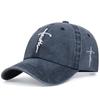 Washed Baseball Cap Embroidered Faith Cross Vintage Distressed Dad Hat Adjustable Unisex Outdoor Sun Protection