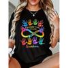Women Plus Size Blessed To Be Called Grandma T-Shirt Black Rainbow Hands Floral Print Crewneck Short Sleeve Spring Summer Casual Top