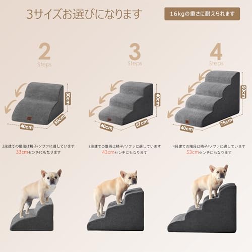 EHEYCIGA Dog Stairs, Steps, Pet Stairs, Dog Steps, Dog Ramp, High-Density, Non-Slip, Stable, Removable Cover, Washable, Suitable for Small Dogs (Gray,