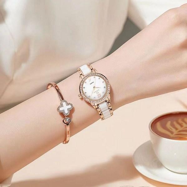 Ceas din metal pentru femei Sevalo seno cu bandă ceramică, ceasuri populare coreene