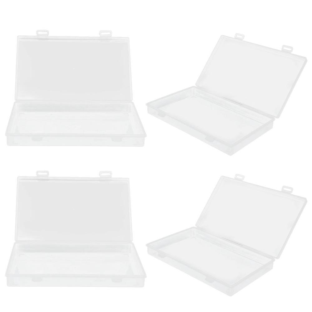

4pcs Flap Lid Transparent Plastic Box Transparent Storage Container Office Supplies