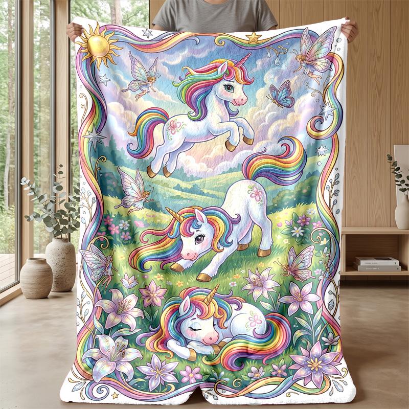 Rainbow Unicorns Fantasy Theme blanket Lightweight Warm Flannel Blanket Decorative Throw Blanket for Home Decoration