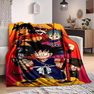 1 vnt. „Dragon Ball“ pledas Minkštas šiltas visų sezonų užtiesalas sofai, lovai, automobiliui, biurui Ryškus spalvingas dizainas, patvarus ir jaukus dovanų