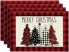 Red and Black Buffalo Plaid Christmas Trees Placemats Set of 4,  Winter Table Mats for Outdoor Home Party Kitchen Dining Decor