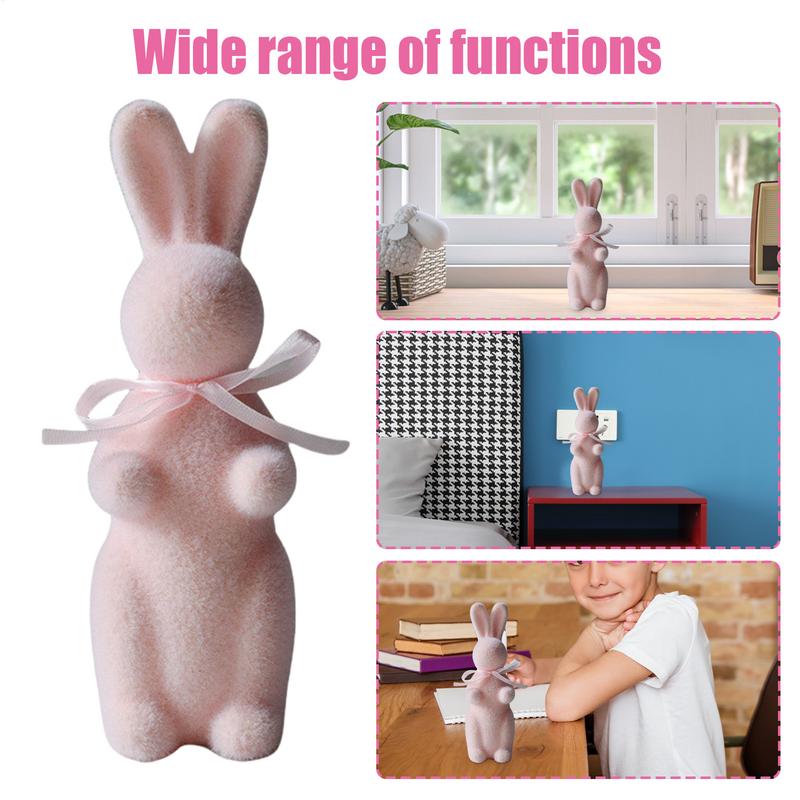 Easter Flocked Bunny Decor Flocked Tabletop Bunny Sculpture Decor Rabbit Shape Decoration Tool For Cupboard Bookshelf Fireplace