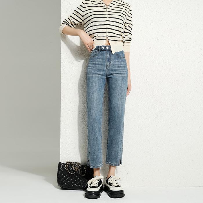 

Прямые джинсы для женщин на осень и зиму с высокой посадкой, облегающие и свободные брюки-клёш для женщин на осень, брюки длиной девять десятых для женщин на осень 32