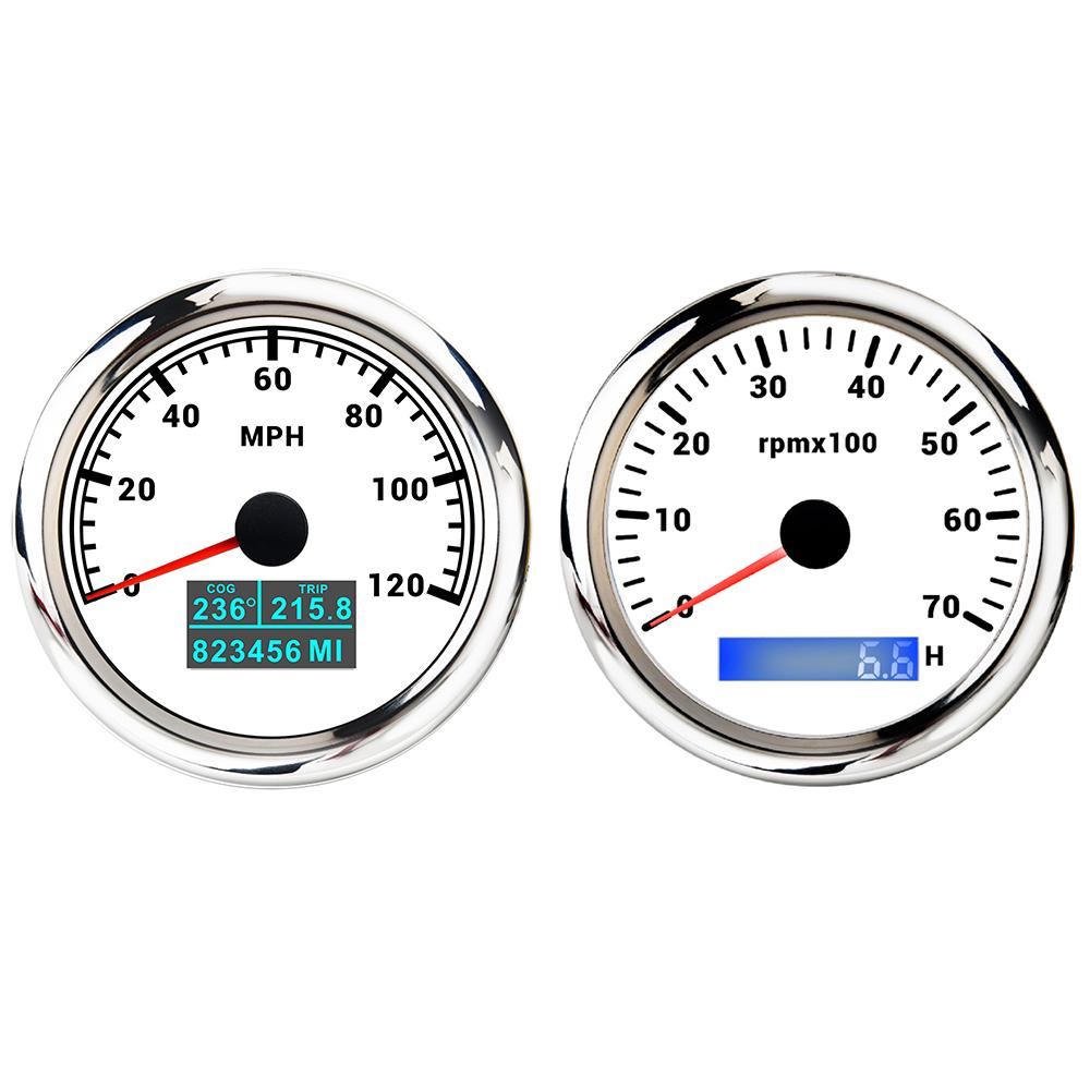 85mm GPS Speedometer 60M 80M 120M 160M 200M with 4K 6K 7K 8K RPM Tachometer with 7 Colors Backlight for Car Boat Yacht 9-32V