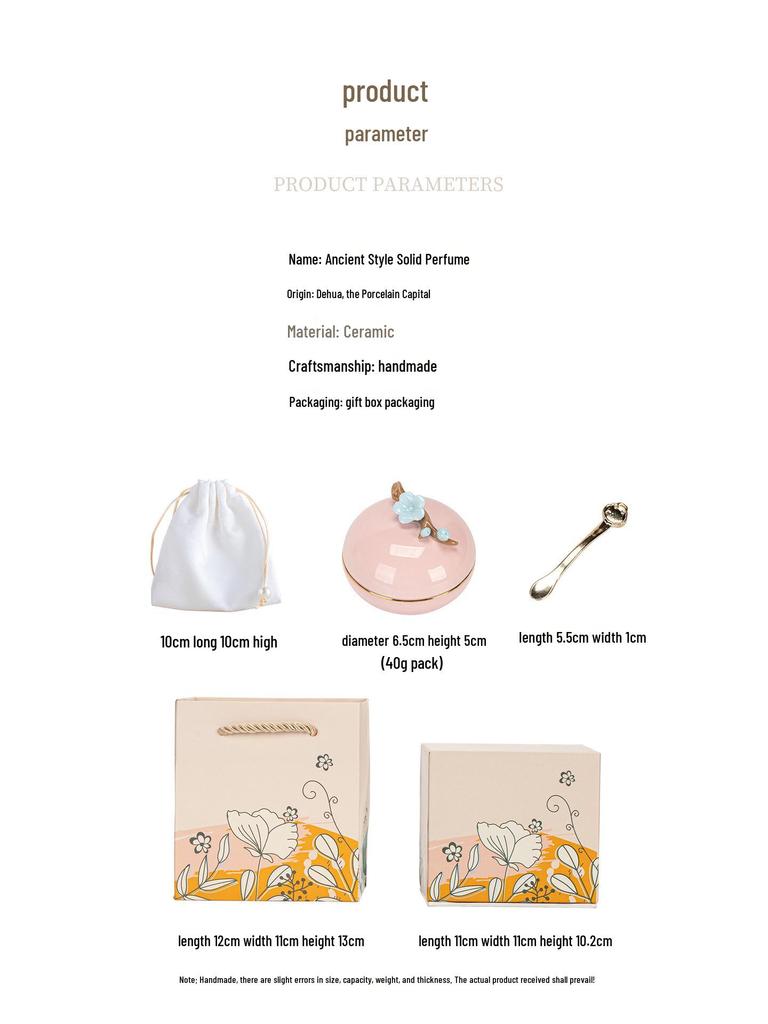 Handmade Ceramic Solid Perfume Gift Box: Long-Lasting Fragrance in Ancient Style for Girlfriend