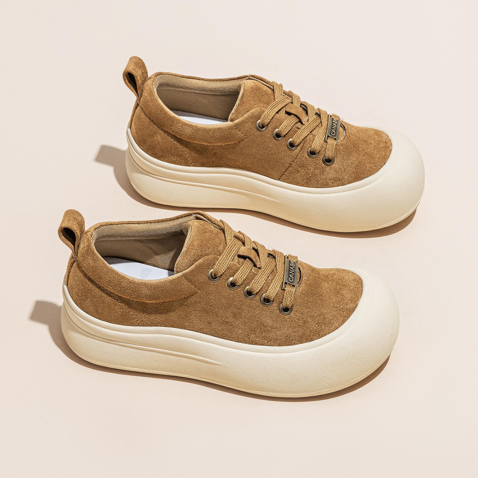 

Women s autumn new thick-soled heightening leather student versatile casual sports shoes 40 хаки