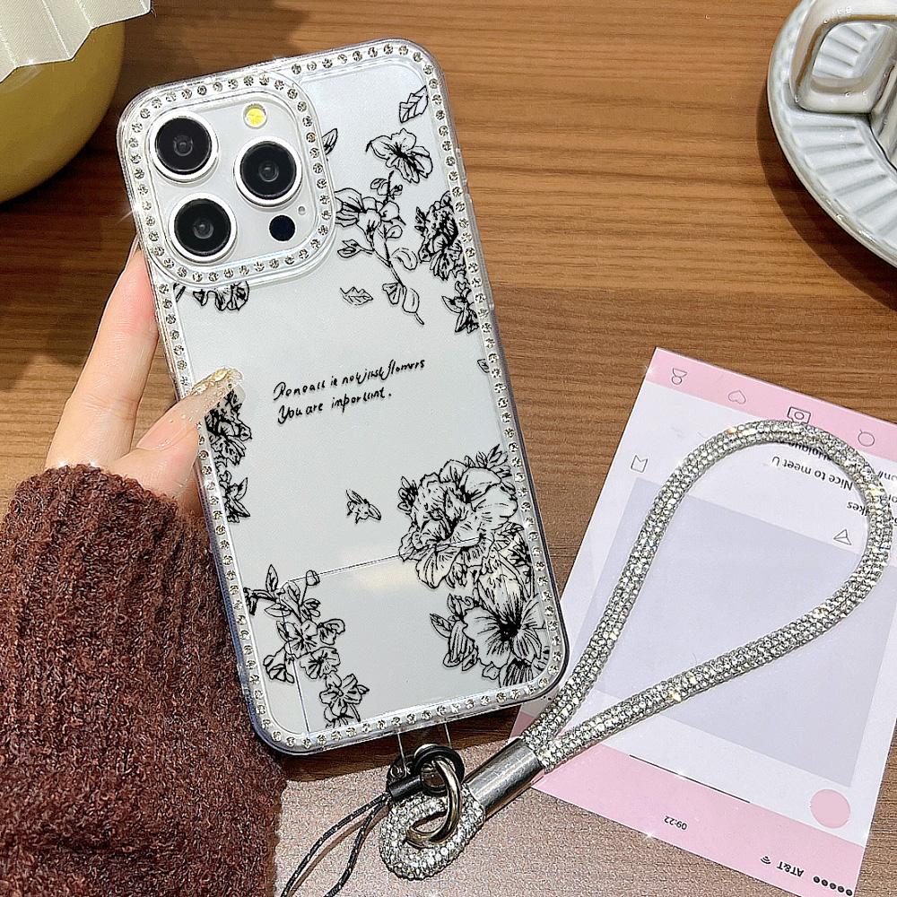 Bracelet Chain Phone Case For iPhone 17 16 15 13 14 for 17Air 17 12 14 16 Pro 17 14 16 Pro Max Sparking Diamond Cute Pattern Hard Cover With Lanyard