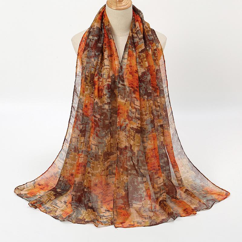 Spring Fashion Oil Painting Floral Viscose Scarf Lady Print Voile Shawls and Wraps Pashmina Foulards Muslim Hijab 180*72Cm