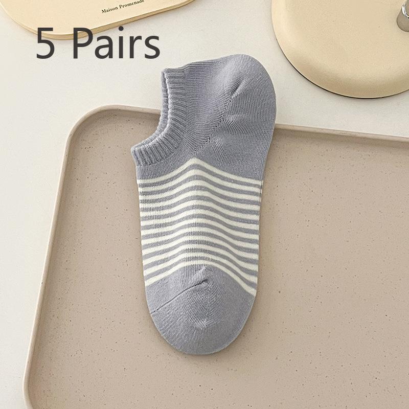 

5 пар женских носков-лодочек в полоску с легким хлопковым отворотом на весну и лето 5 Pairs фиолетовый