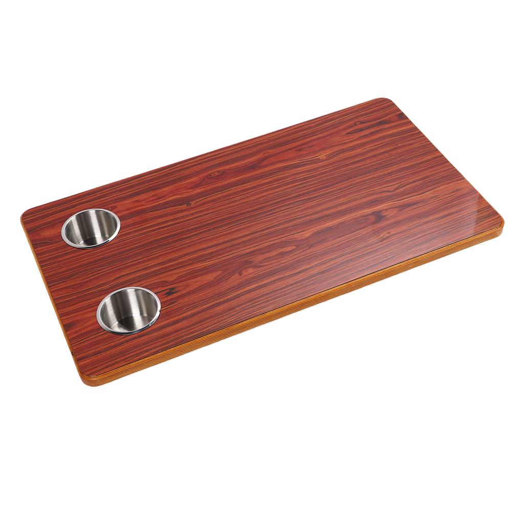 RV Tabletop 27.56x15.75x0.79in Rectangular Solid Wood Boat Desktop Panel with 2 Stainless Steel Cup Holders for Trailer