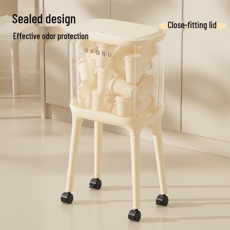 High-End Wheeled Trash Can with Lid: No-Bend, Press To Open, Light Luxury Design for Kitchen & Living Room