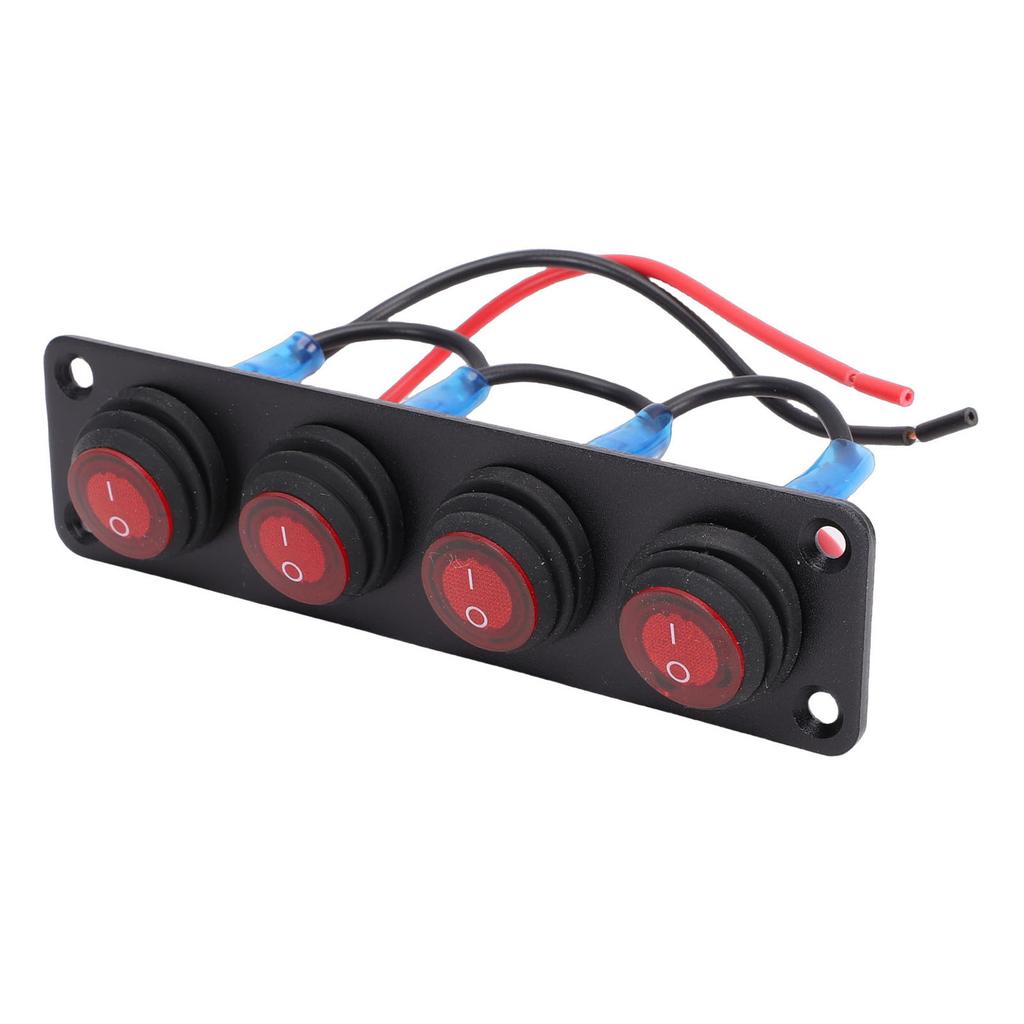 Round Toggle Switch Panel 4 Gang Red Water Proof LED Rocker Switch Panel for Car Boat Yacht UTV ATV Truck Trailer RV