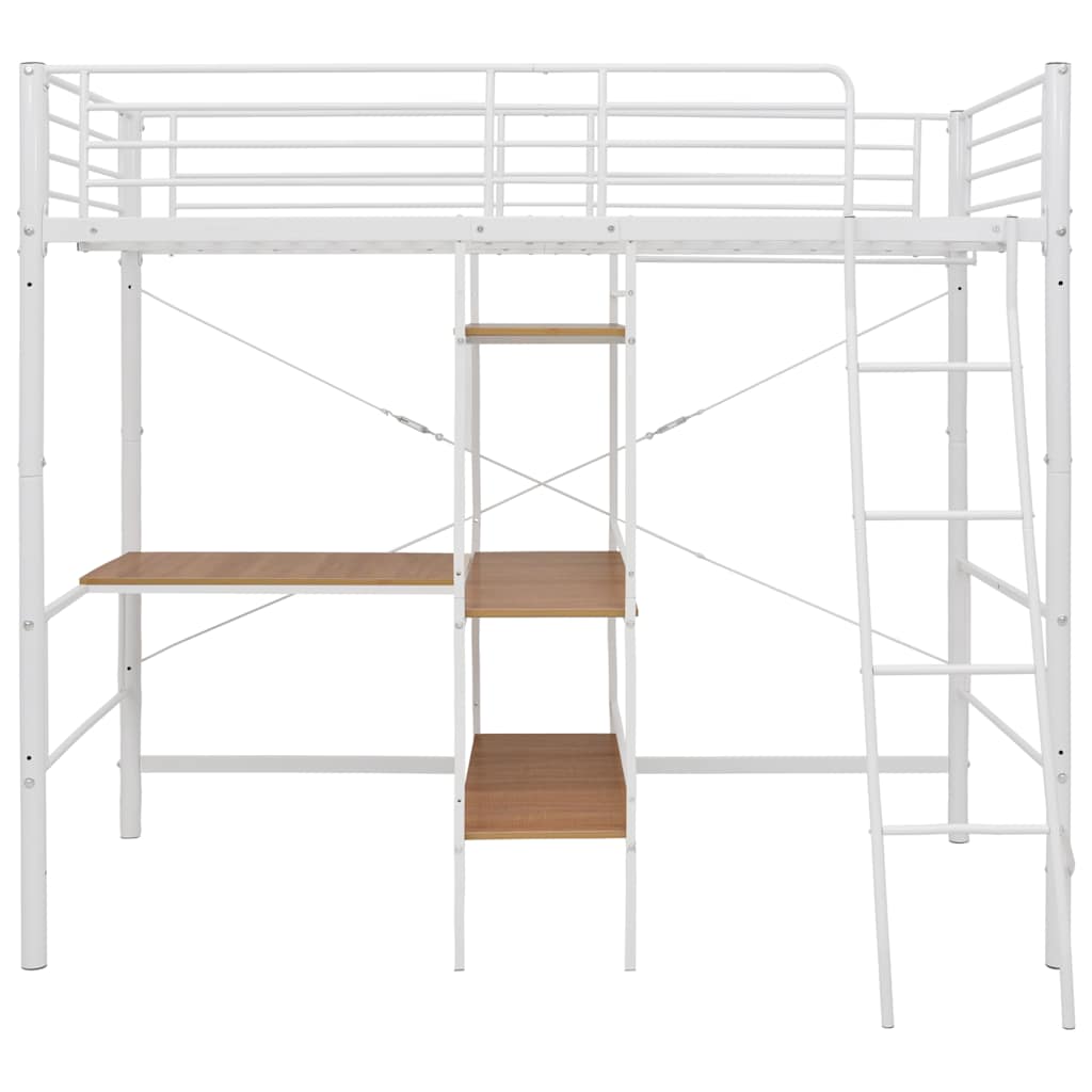 Bunk Bed with Desk Frame White Metal 90x200 Cm