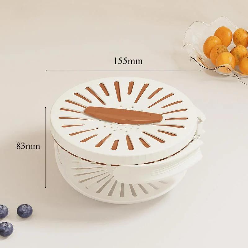 Multifunctional Drain Basket with Lid Dehydrator with Foldable Handle Fruit Crisper Drain Bowl for Kitchen and Refrigerator