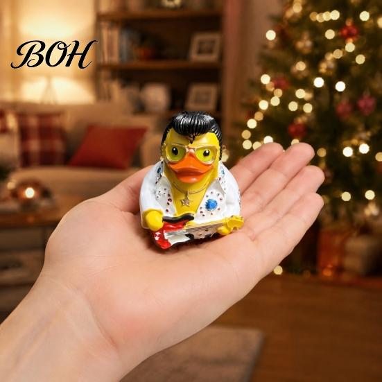 Stylish Car Dashboard Accessory Rock & Roll Duck Figurine, Resin Jumpsuit Statue with Guitar Gift for Friends And Family Desktop Decoration,