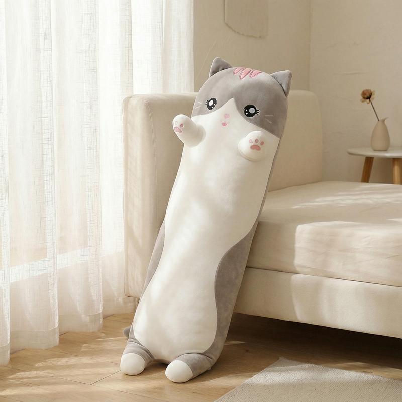1 Stück 90/110/130 cm Niedliches Katzen-Stofftier Langer Rosa Grauer Schlafkätzchen Beinpolster Knetbar Große Tierpuppe Beruhigendes Kuscheltier Geschenk
