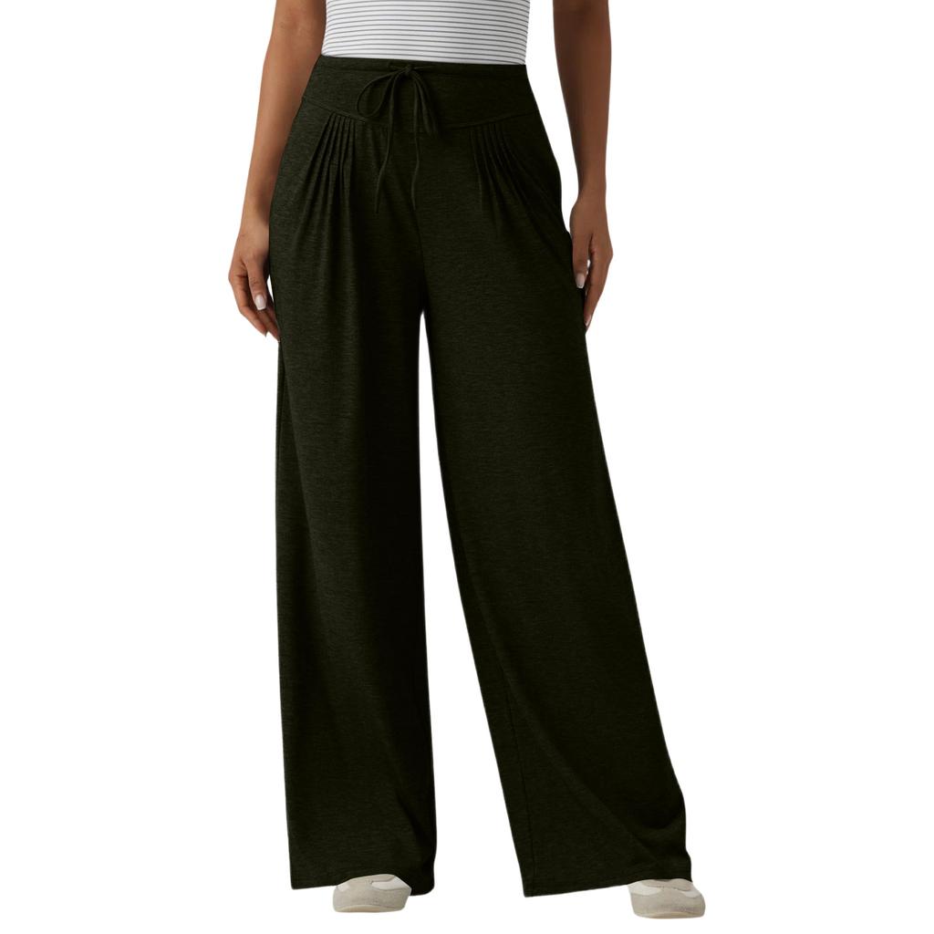 Women High Waist Wide Leg Lounge Pants with Drawstring Loose Fit Soft Stretchy Fabric Relaxed Fit Trousers for Everyday Wear