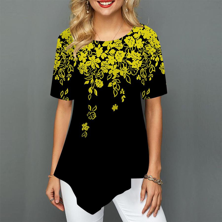 Женские футболки больших размеров с ярким цветочным принтом — фото 8