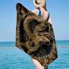 Golden Dragon Circle Beach Towel, Super Soft Microfiber, Gift for Her/Him, Birthday, for Pool, Beach, Travel, Home Decor Fan gifts