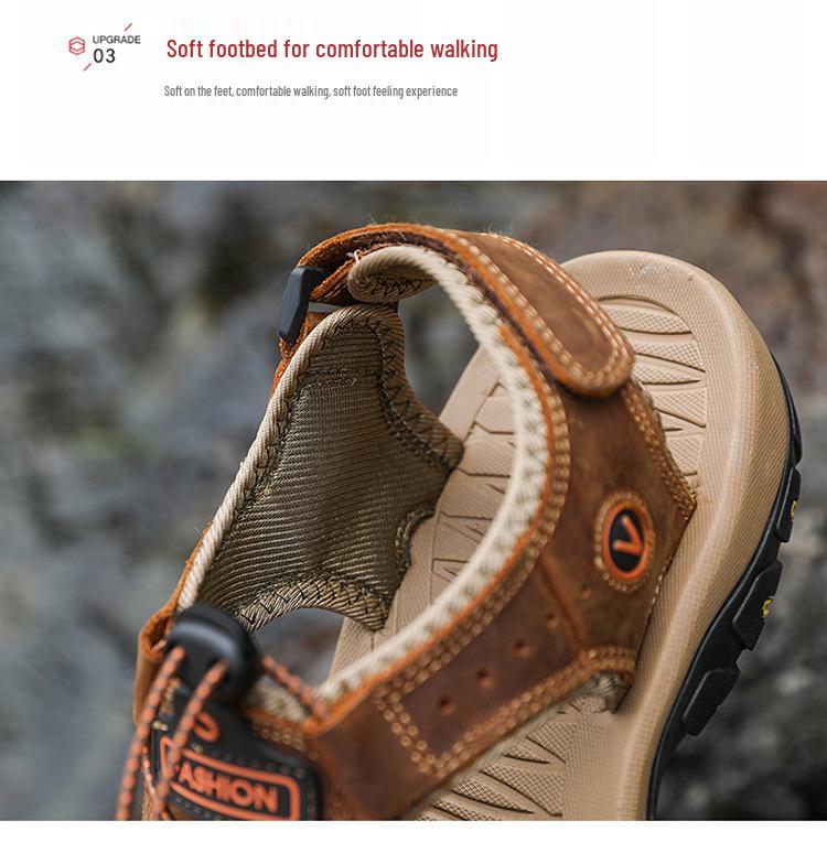 Men's Plus Size Cowhide Summer Sandals - Outdoor Water and Beach Shoes