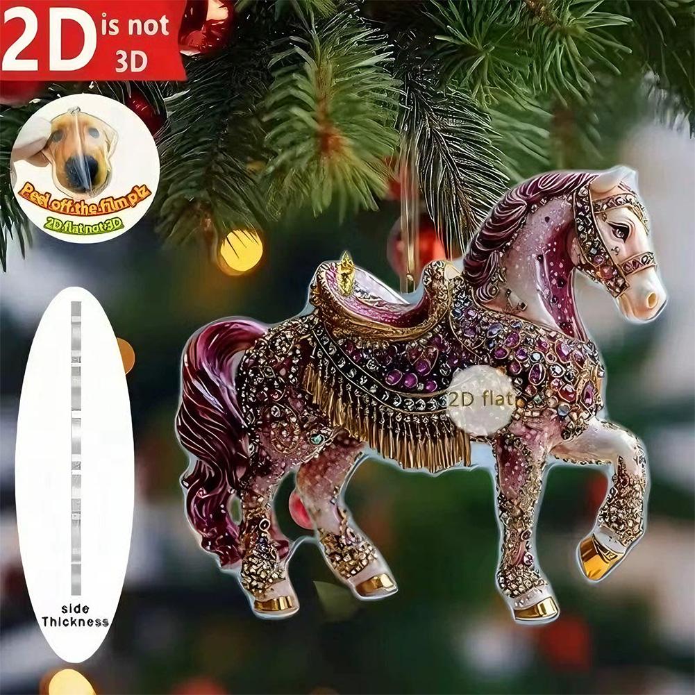2D Acrylic Horse Year Hanging Pendants Christmas Tree Xmas Horse 2026 Decoration Hanging Rhinestones Ornament W3H1