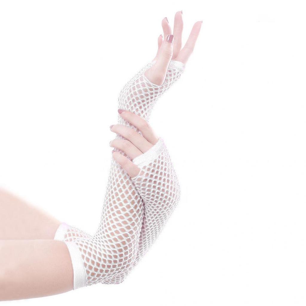 Sexy Women Solid Color Fishnet Half Hand Fingerless Long Gloves with Thumb Hole