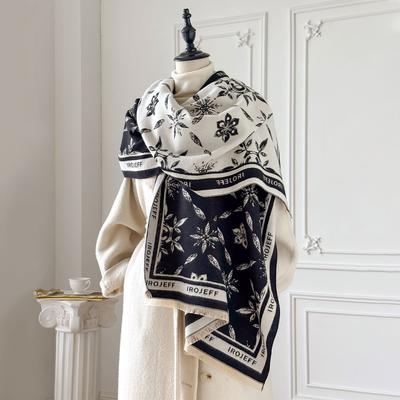 Autumn Winter New Floral Embossed Faux Cashmere Thick Scarf Fashion Outerwear Elegant Age-Defying Shawl
