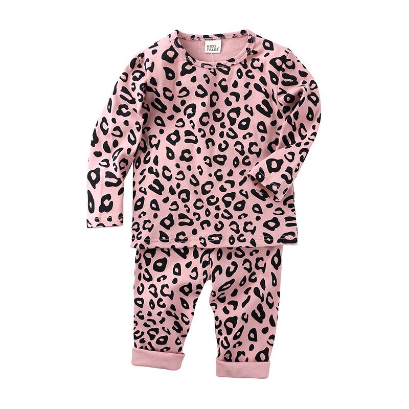 Autumn Leopard Print Pajama Set: Cozy, High-Waist, Unisex Baby, Belly-Warming, Elastic Two-Piece.