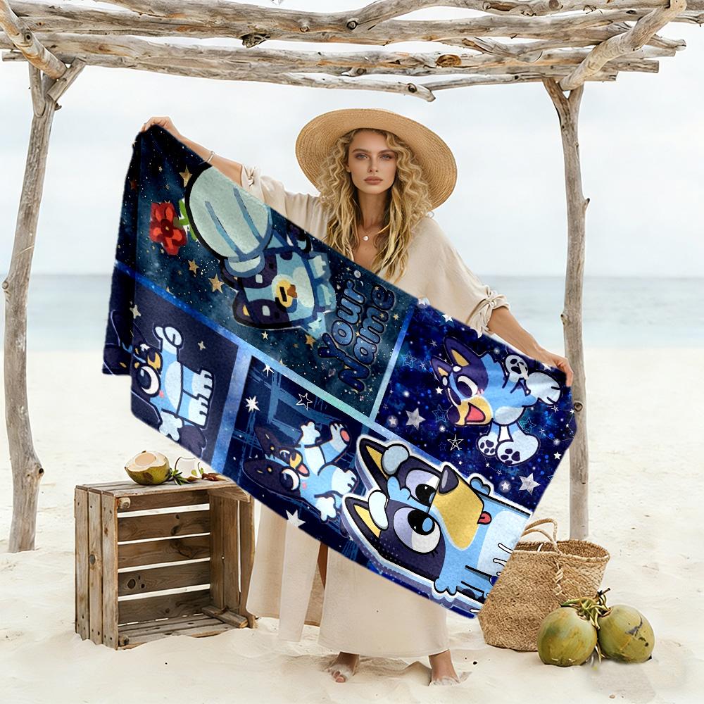 Bluey Customizable Name Beach Towel Soft Durable Quick-Dry Portable for SwimmingBeachCamping Travel Beach AccessoriesGym