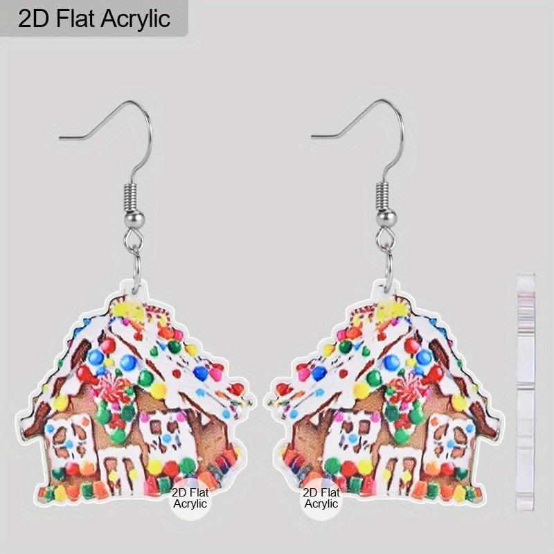 

2D Плоские Акриловые Рождественские Серьги-Подвески в виде Пряничного Домика, Аниме, Ювелирные Украшения в виде Конфетного Домика, Рождественские Подарки для Женщин
