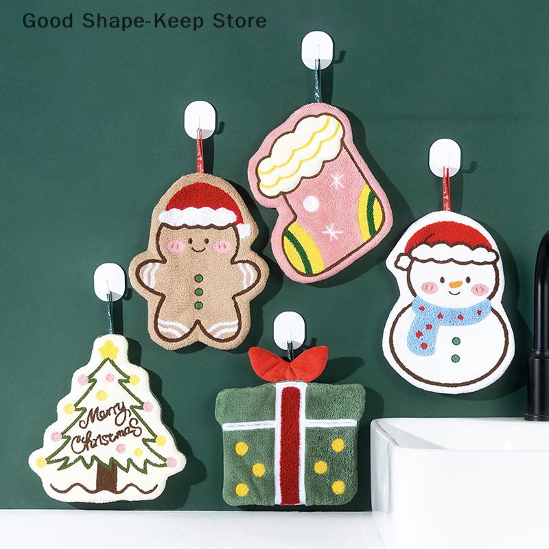 Cartoon Gingerbread Man Snowman Coral Fleece Towel Christmas Hand Towel Christmas Home Kitchen Bathroom Decoration Xmas Gifts