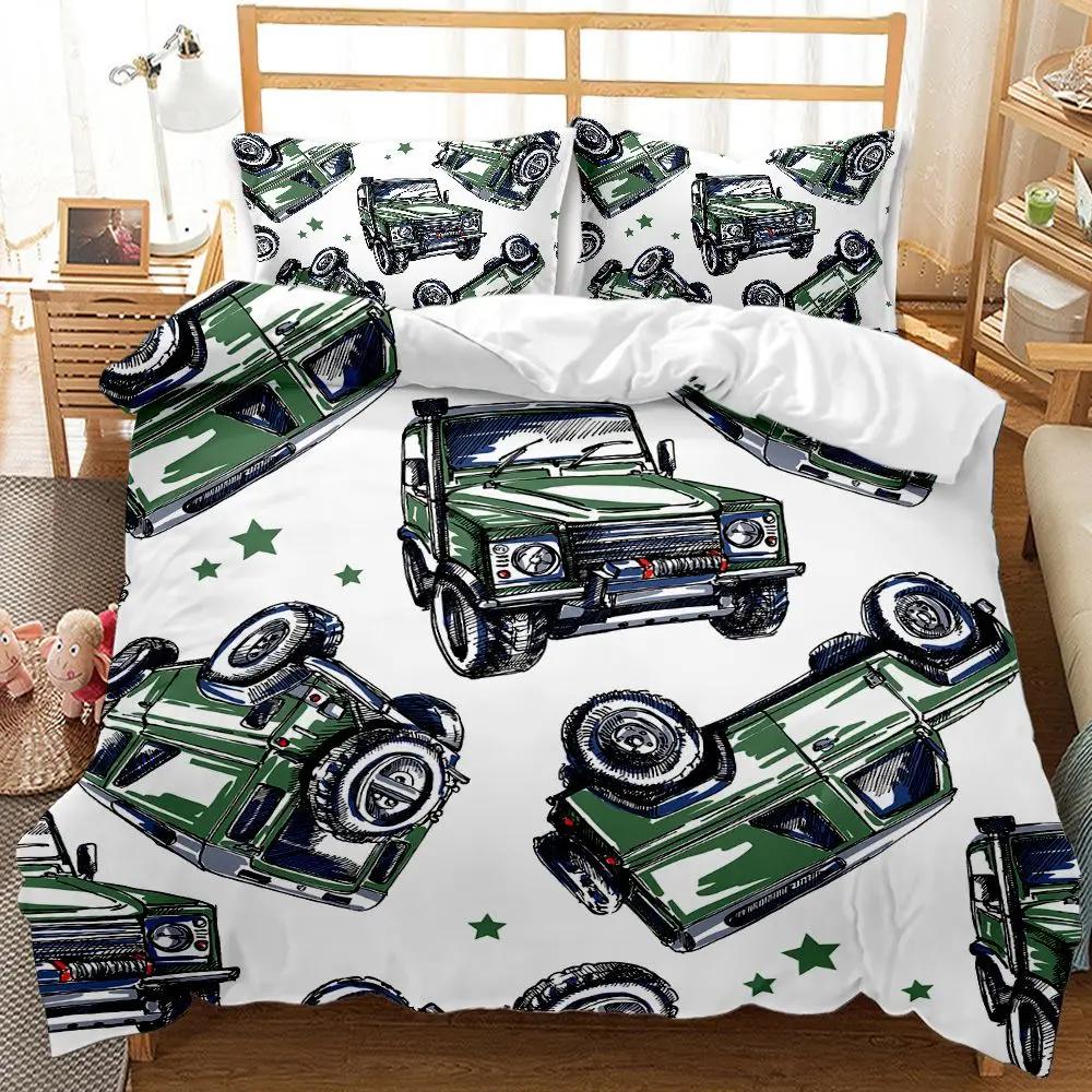 Conjunto de Roupa de Cama com Desenho de Escavadora e Trator de Construção 2/3 Peças King Amarelo Capa de Edredom Caminhão de Máquinas Capa de Colcha de Poliéster Carro para Crianças