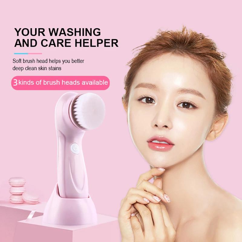 3 In 1 Electric Facial Cleaner Face Cleansing Brush Wash Machine With Base Spa Skin Care Massager Blackhead Cleaning Charging
