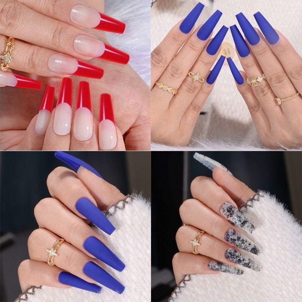 

Французские кончики ногтей съемные Полный покров Черный оттенок Блестки Длинные балерины Накладные ногти Накладные ногти