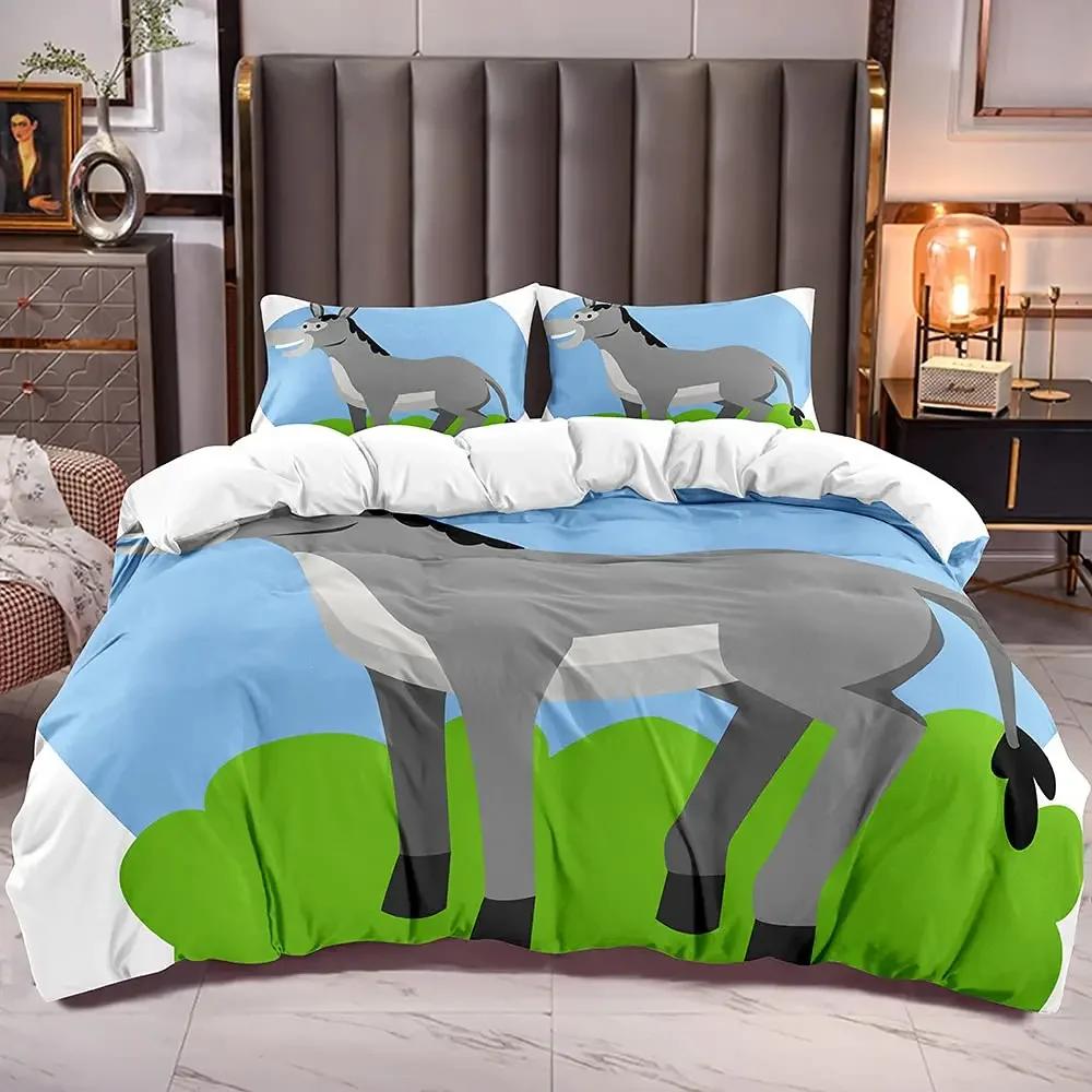 Donkey Duvet Cover King Queen Funny Cartoon Animal Printed Bedding Set For Kids Teens Adults Cute Farm Animals Soft Quilt Cover