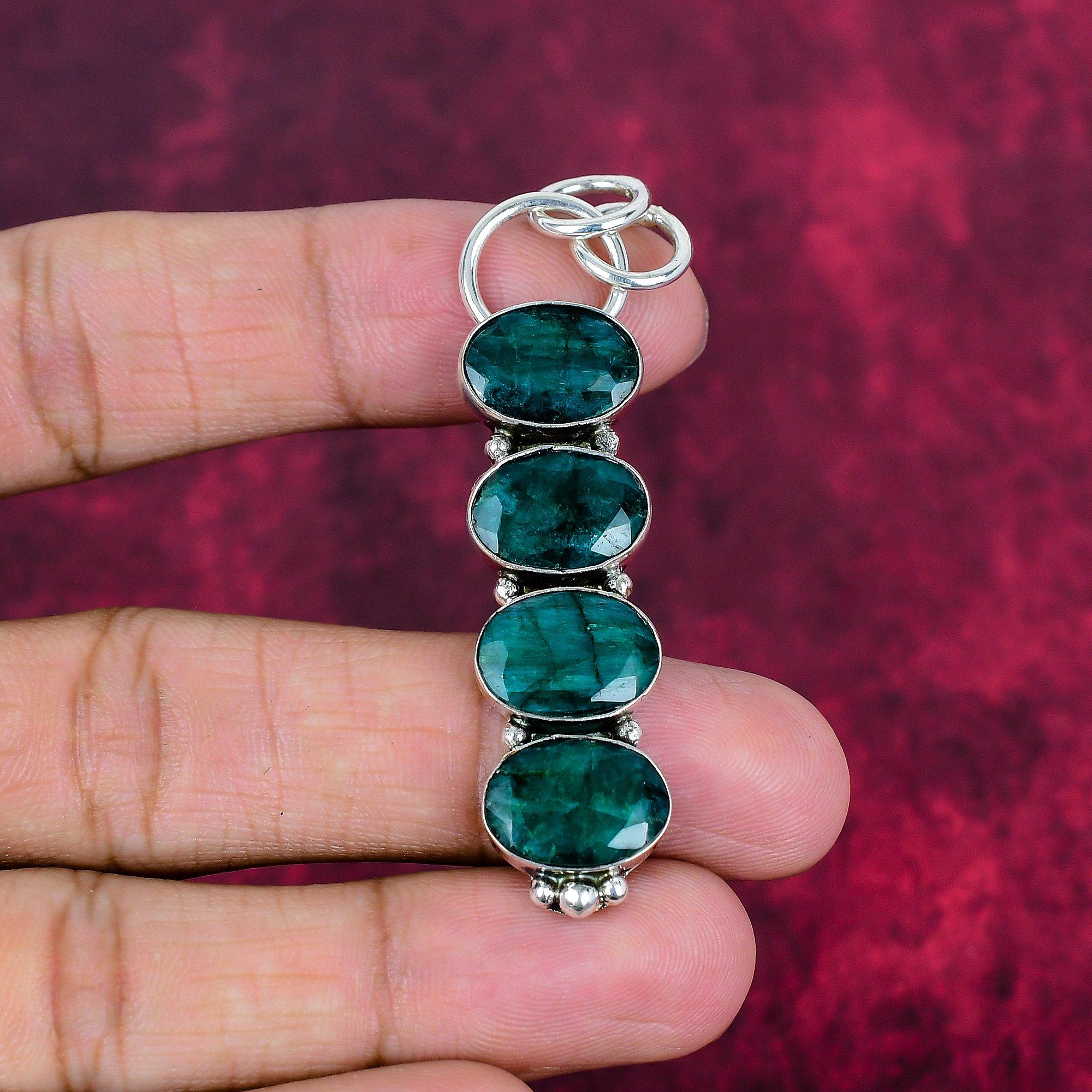 

Подвеска с изумрудом, 925 пробы серебряная подвеска с драгоценными камнями, подвеска ручной работы, изумительное украшение, подарок для нее 2.63 Inches зелёный