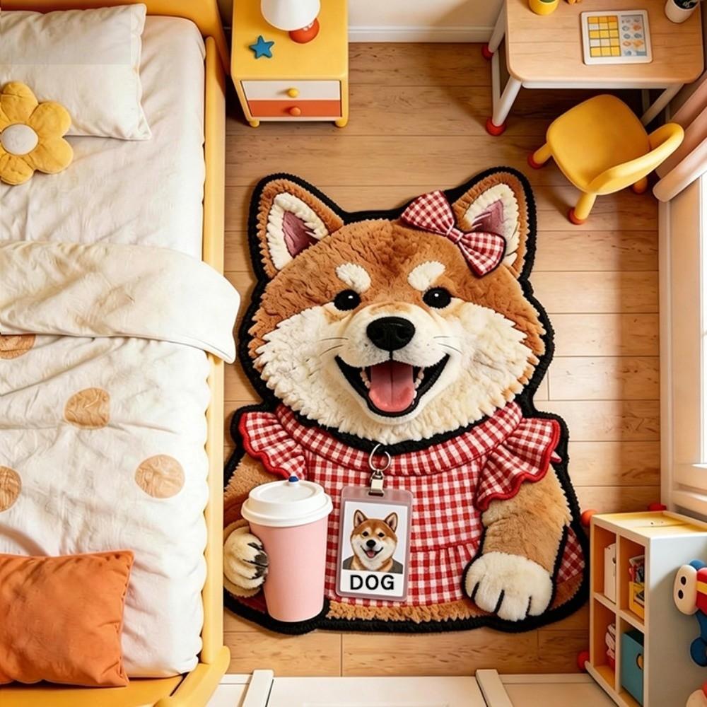 2D Home Decor Carpet Non-Slip Cartoon Carpet Soft Dog-Shaped Area Rug  Living Rooms