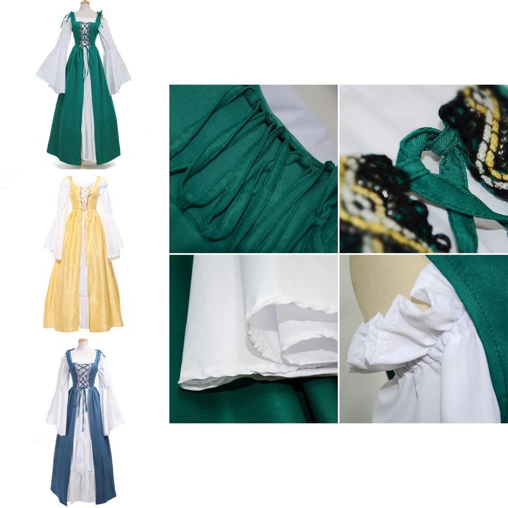 Stunning Women's Floor Length Renaissance Medieval Gown Featuring Off Shoulder Design And Elastic Waist