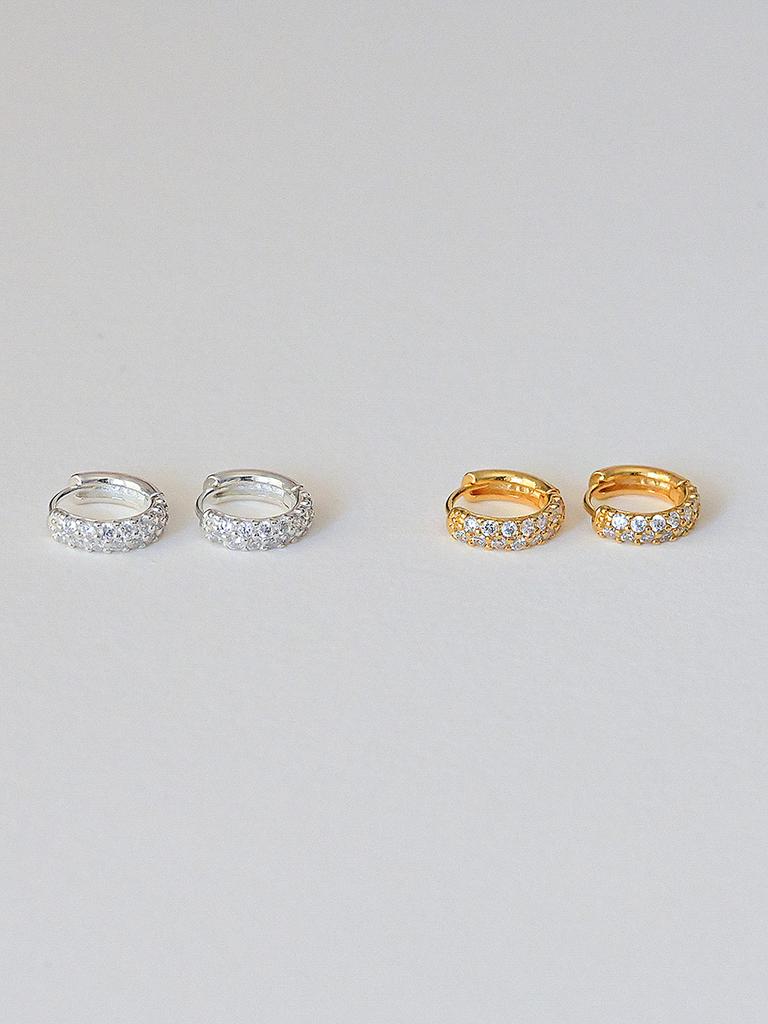 Lucore Silver 925 Two-Line Cubic One-Touch Ring Earrings