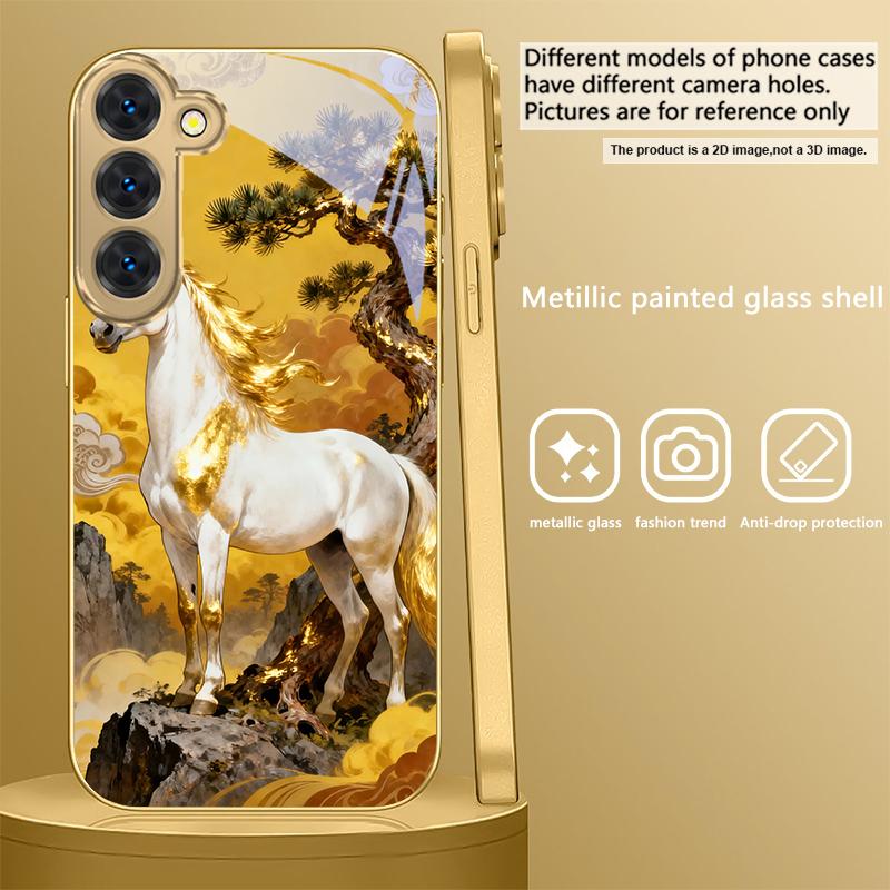 

Высокая и крепкая лошадь Для Samsung Galaxy S26 S20 FE S21 S22 S23 Plus S24 Ultra S25Ultra S21+ S22Plus Золотой стеклянный чехол для телефона Galaxy S8