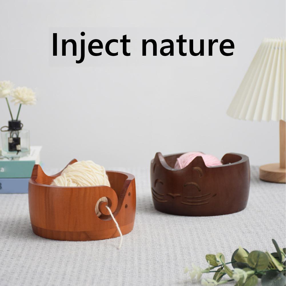 Wooden Yarn Bowl Yarn Storage Bowl Portable Knitting Yarn Bowl Cat Shaped Yarn Ball Organizer Multi-Function for Crochet Lovers