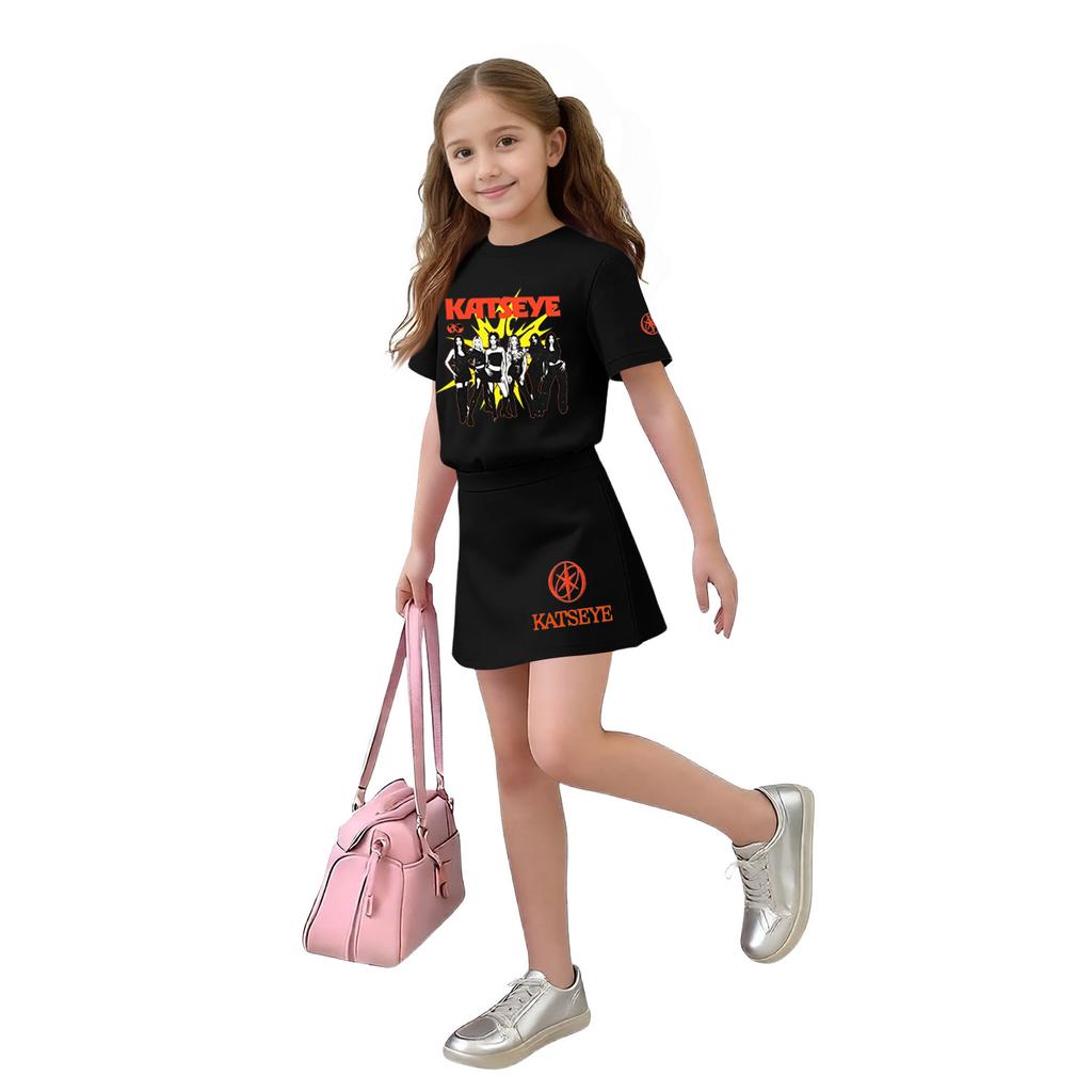 Girls Casual Loose Fit Short Sleeve Crew Neck T-Shirt and Skirt Set Lightweight Comfortable Soft Fabric Suitable for Everyday Wear