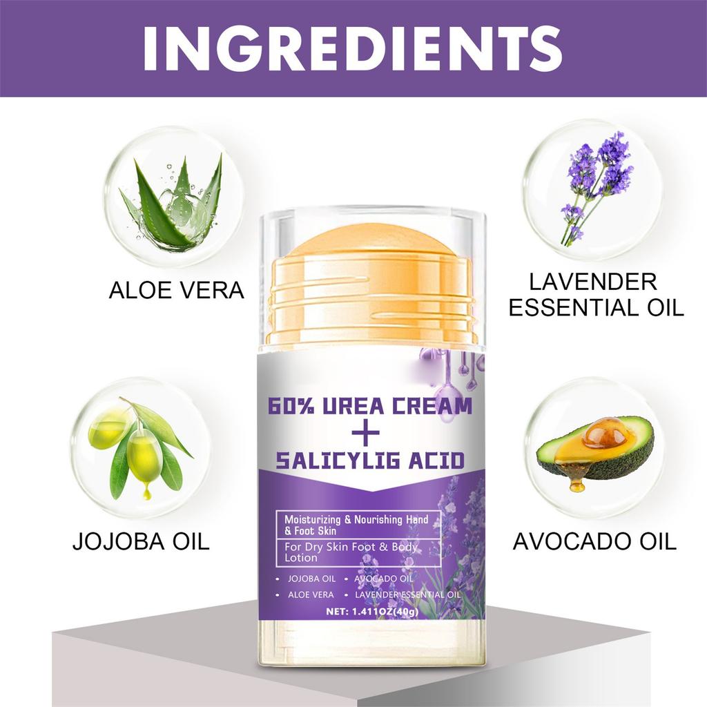 Urea Cream 60% For Cracked Heels And Hands, Foot Moisturizer For Calluses, Rough Skin On Feet, Elbows, Knees, 40g