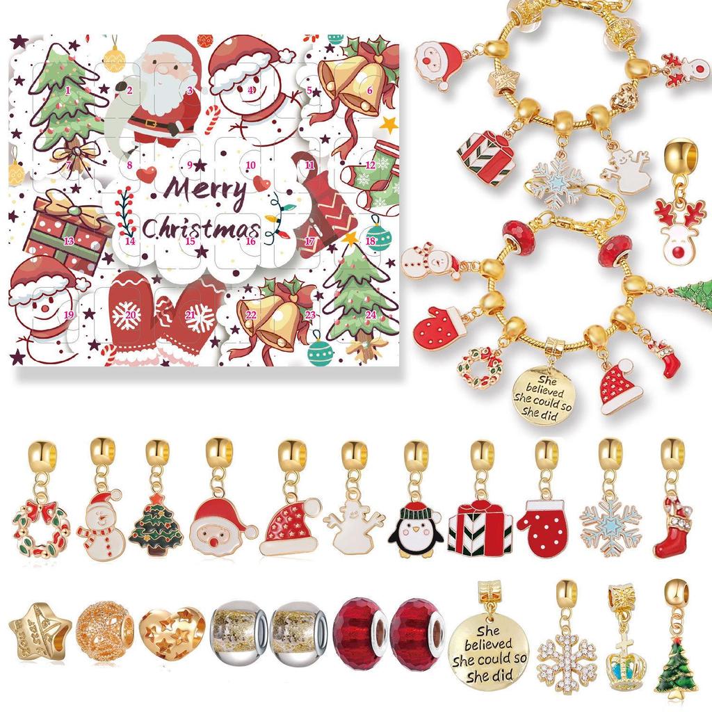 Cross-border Christmas Countdown: 24-Grid DIY Bracelet & Necklace Gift Set for Kids