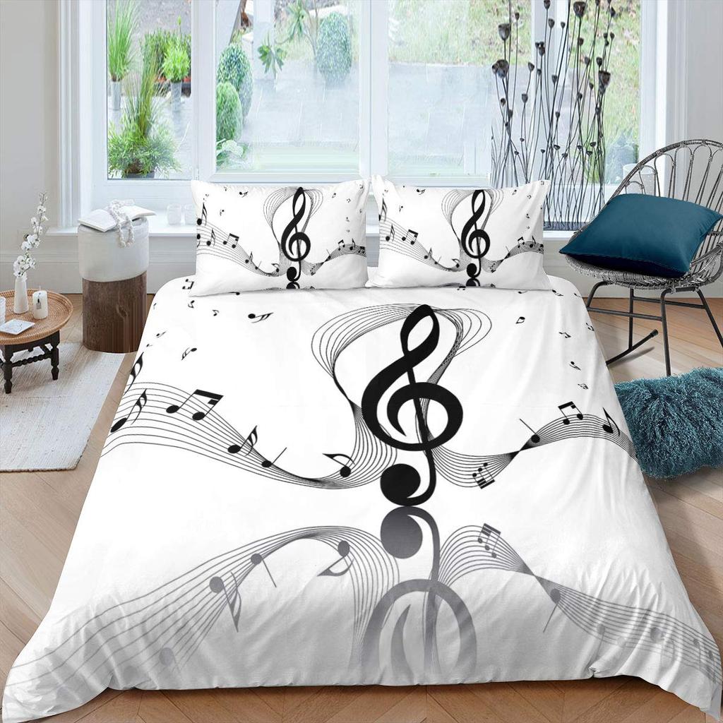 Set Biancheria da Letto con Note Musicali per Bambini Adulti Copripiumino King Queen Size Set Letto Stampato Tessili per la Casa Biancheria da Letto Set Copripiumino 2/3 Pezzi