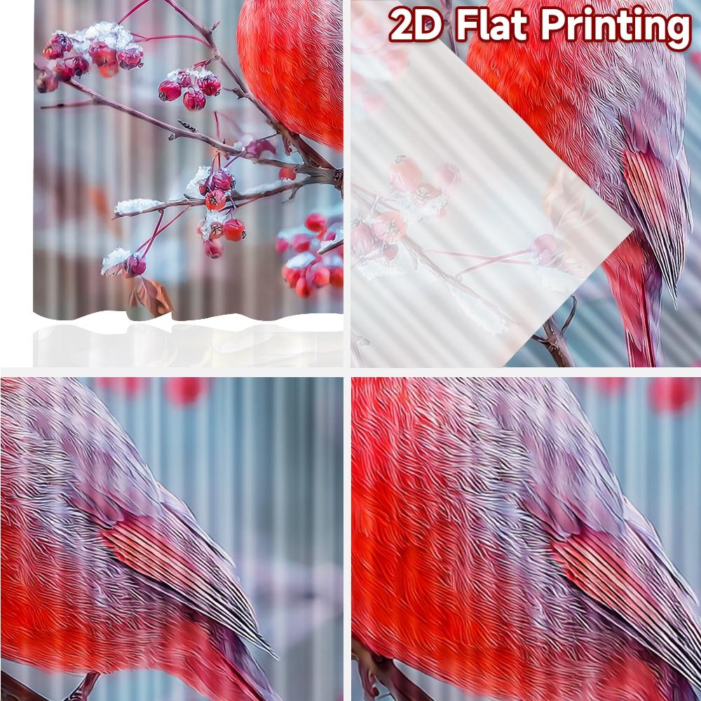 2 st, 2D FLATTRYCKTA Gardiner (Utan stång) Vinter Kardinal Populära Gardiner&Draperier Festivaltryck Ljusfiltrerande Gardiner